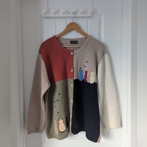 Vintage Blair Episcia Patchwork Cat Cardigan – Colorblock Cottagecore Knit L/XL